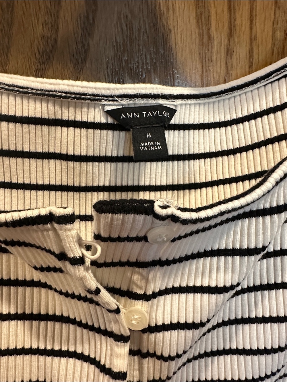 Ann Taylor Black and White Striped Button-Front Tank - Picture 2 of 5